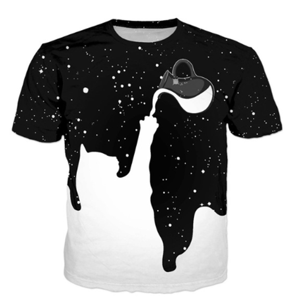 

new fashion space paint milky cat t-shirt summer funny t shirt hip hop streetwear couple cloth short sleeve o neck casual homme q540, White;black