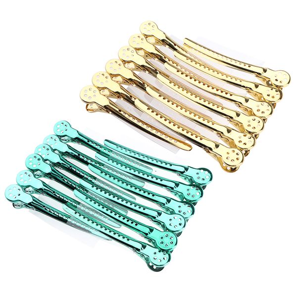 

24 pieces duck bill hair clips metal alligator curl clips sectioning clips with multi holes, Brown