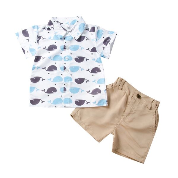

summer children baby boys casual short sleeve dinosaur print t-shirt +shorts outfits set z, White