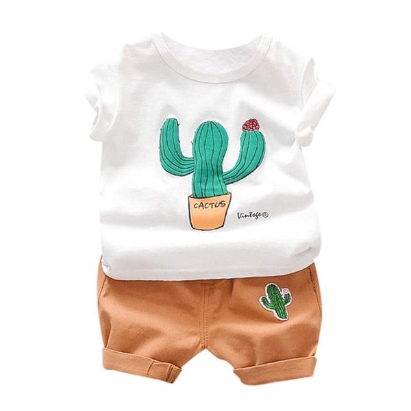 

children's summer clothing suit kids boys casual t-shirt with shorts toddler 2pcs sets clothes, White