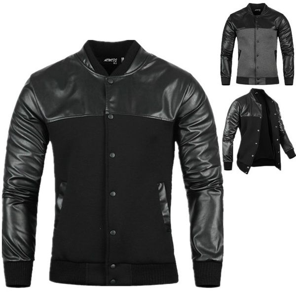 

zogaa man jacket autumn mens pu leather stitching black/grey leisure jackets skim casual outerwear mens jackets and coats 2019, Black;brown