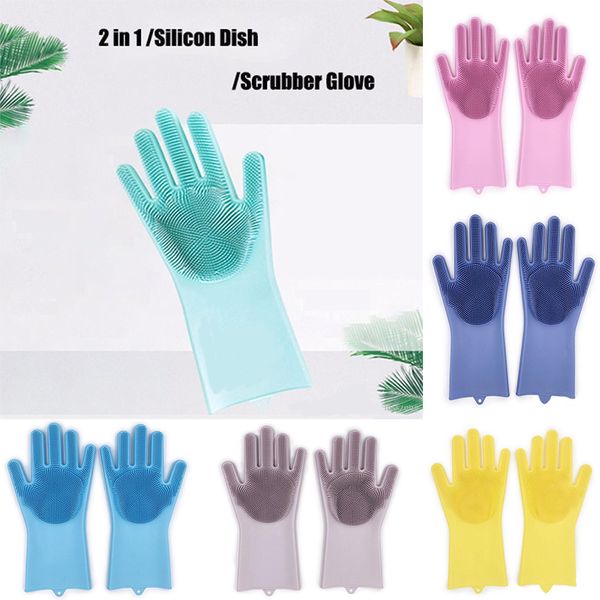 

silicone glove resuable household scrubber dishwashing gloves 2pcs/pair magic washing brush kitchen bed bathroom cleaning tools tc1207 50set