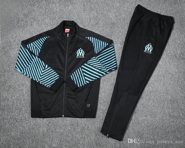 

olympique de marseille tracksuit soccer jacket maillot de foot 2018/19 payet strootman thauvin om football jacket full zipper tracksuit, Black;white