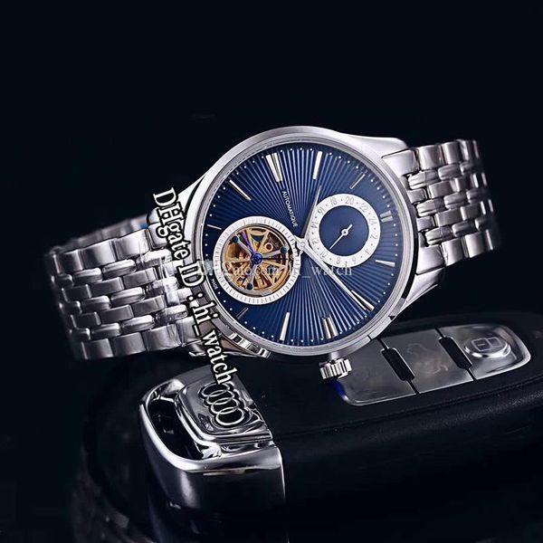 

new master control q1666470 tourbillon automatic mens watch blue texture dial silver stick markers stainless steel bracelet hi_watch e130c3, Slivery;brown