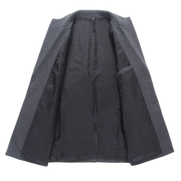 

smart casual с длинным рукавом однобортный лацкан мужские пальто средней длины плюс размер осень зима твердые slim fit шерстяные пальто, Black