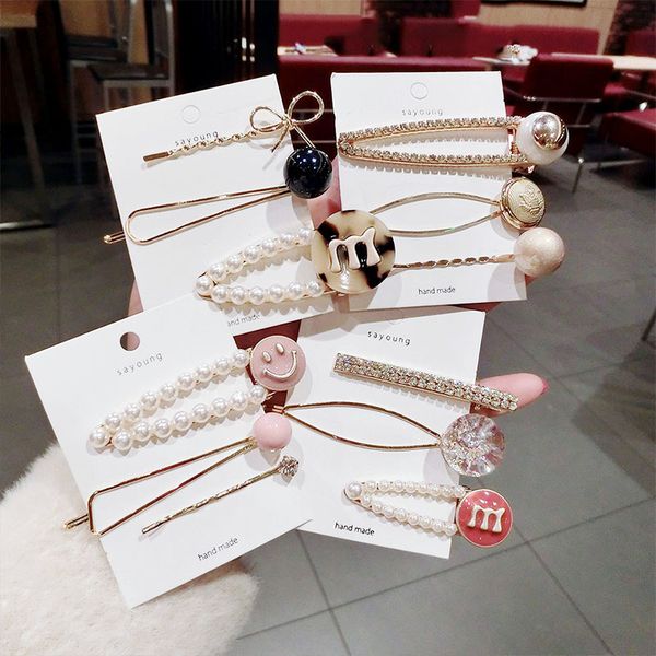 Ins New Women Luxury Pearls Crystal Geometric Hairpins Sweet Hair
