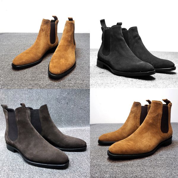 

fashion men's pointed high-set foot suede matte tooling men's boots, Black