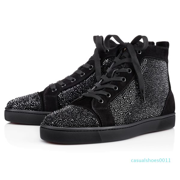

большой размер eur36-47 дизайнер high cut red bottom spike sedue теленок sneaker luxury party свадебная обувь из натуральной кожи casual обу, Black