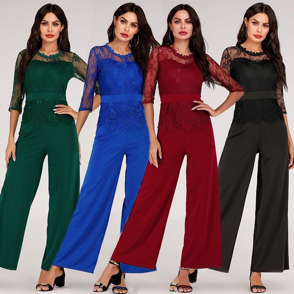 

jumpsuit lace women rompers 2019 summer elegant ladies office work wear overalls for wide leg playsuit tracksuit long pant, Black;white