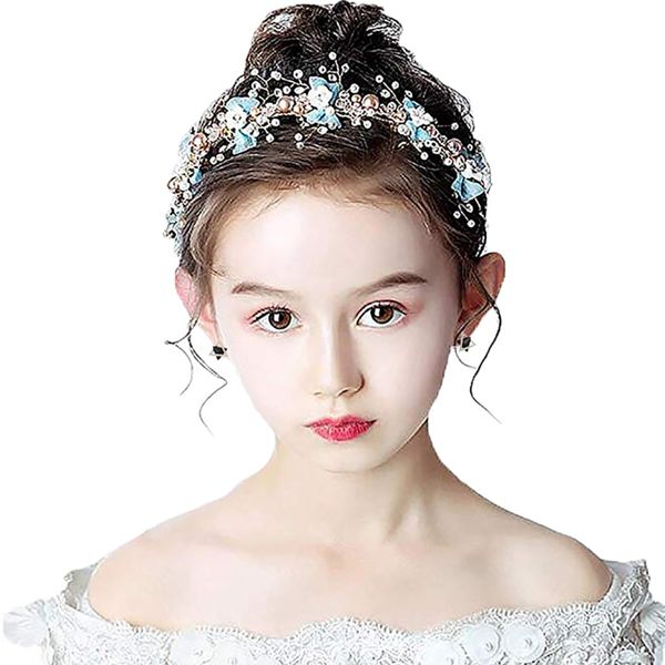 

1 pair fashion vintage simple geometric stud small earring & 1pcs lovely pearl princess headpiece bow-knot tiara, Golden;silver