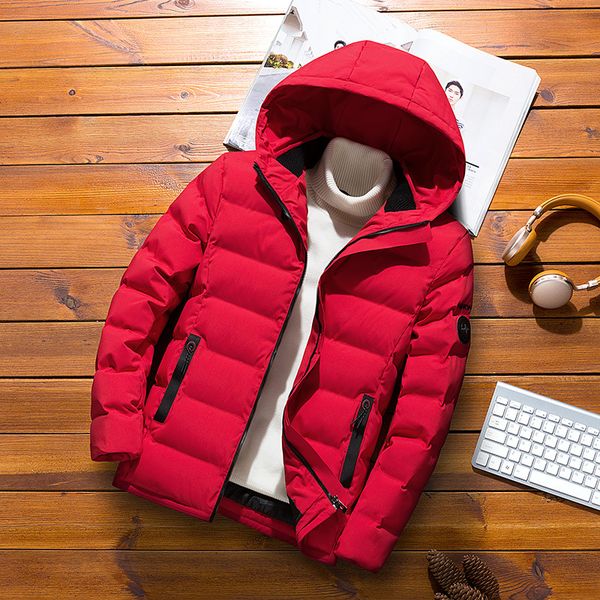 

winter quilted jacket men solid puffer coat plus big size parkas casual outwear mens warm zipper jackets hooded collar brand 8xl, Black