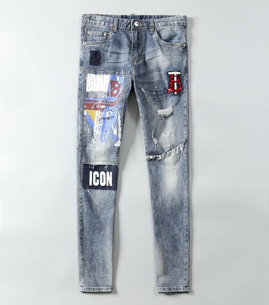 

burberri british brand jeans mens designer jeans luxury slim jeans boutique distressed cowboy pants fashion rock revival pants casual pants, Blue