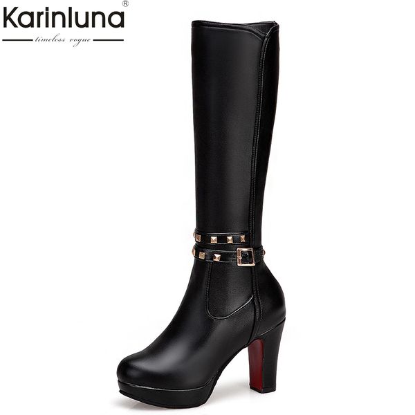 

karin 2019 winter knee high boots woman shoes big size 43 party boots female high heels shoes women, Black