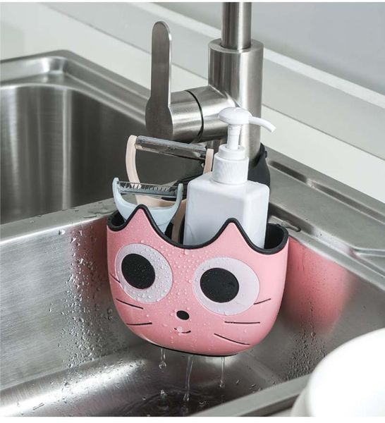 

cute cat shape sink shelf soap sponge drain rack bathroom holder kitchen storage suction cup kitchen organizer sink kitch