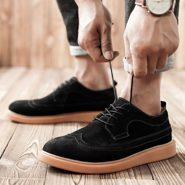 

2019 new lazy sets driving shoes men fashion british style casual shoes men brogues breathable oxfords dress hv-034, Black