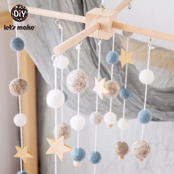 

baby rattles mobile wooden teether kids room decoration crib mobile baby toys felt ball infant crib stroller toy wooden rattle t200429