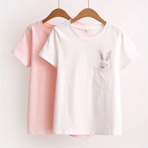 

summer t shirt women lady cat womens t shirt clothing printed pocket rabbit cute t shirts for, White