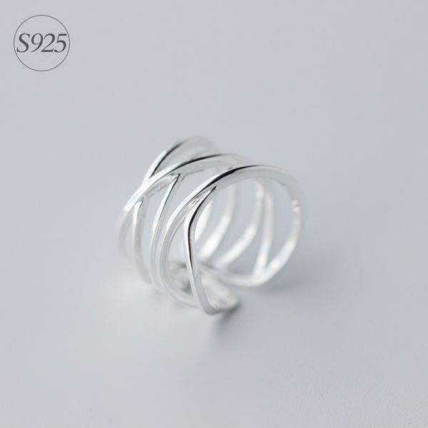 

real. 925 sterling silver jewelry multi-rows/layers cross criss twisted long ring wrap ring adjustable drop shipping gtlj978, Slivery;golden