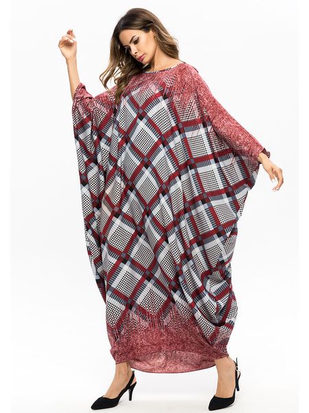 

2019new стиль женщины плюс размер платье ближний восток мусульманин длинное платье летучая мышь рукав свободные печатных халат платье элеган, Black;gray