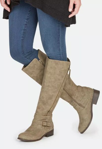 

lady buckle party spring autumn riding boots shoes women nubuck mid calf square heels zip long high heels motorcycle boots shoes, Black