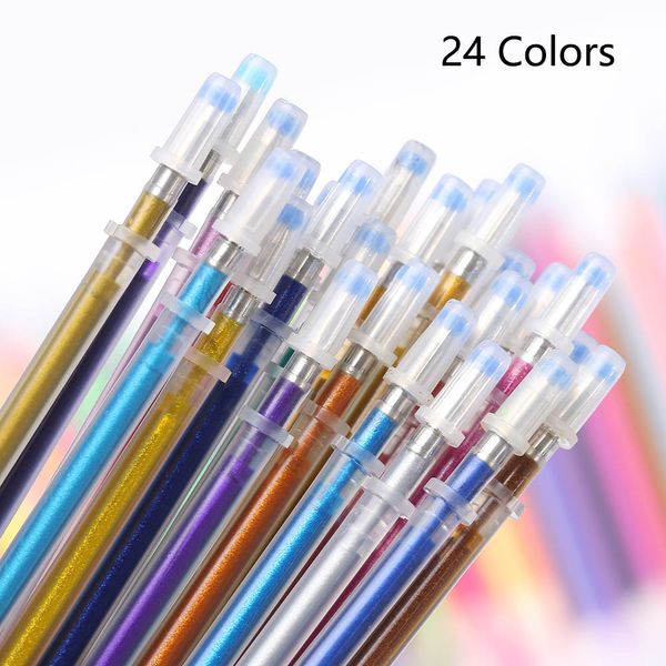 

24/36/48 colors office & school gel pen refills diy fluorescent gel colorful drawing pen flash refills diy school stationery, Black;red