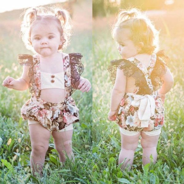 

summer infant ребёнки backless шнурок цветочного romper подтяжка шорты одежда прелестного девочка рукава лето ромперы 0-2ая, Blue
