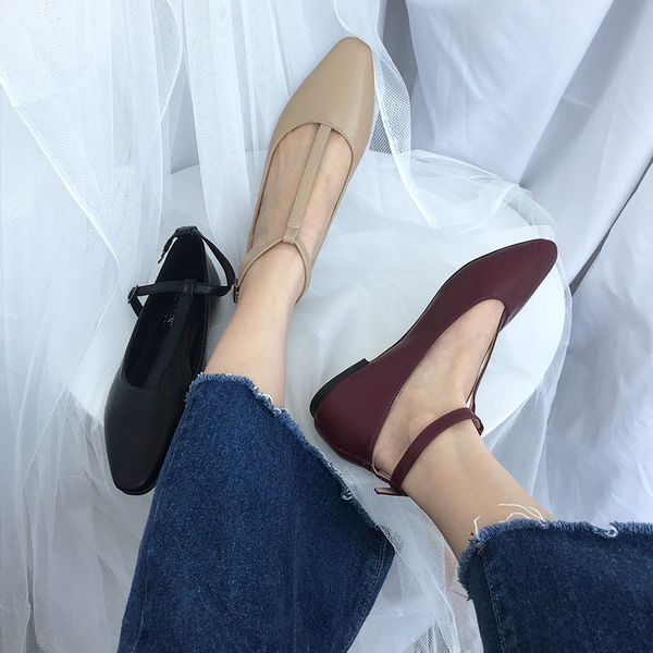 

2019 spring new style korean-style versatile women's shoes flat keel thin shoes women's spring small square head casual shoe, Black