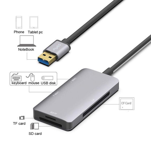 

usb 3.0 to cf adapter converter, 2 usb3.0+sd+tf+cf card reader hub adapter for windows mac linux dhl