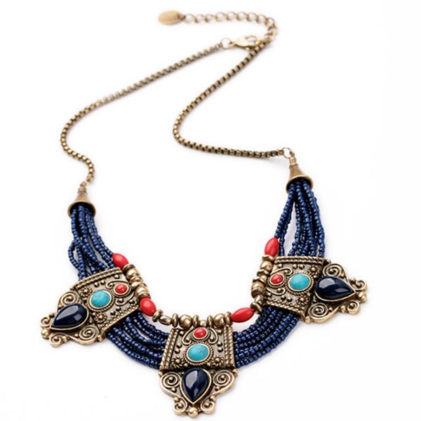 

2019 ethnic style project ladies rice beads multi-layer pendant ornaments bohemian color beads tassel pendant necklace, Silver