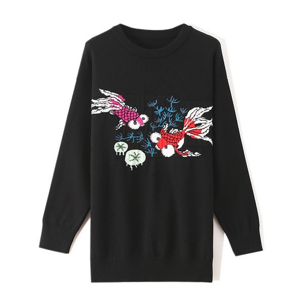

2019 new fashion womens designer sweater female knit warm sweaters women luxury designer sweater goldfish beaded lotus leaf size s-l, White;black