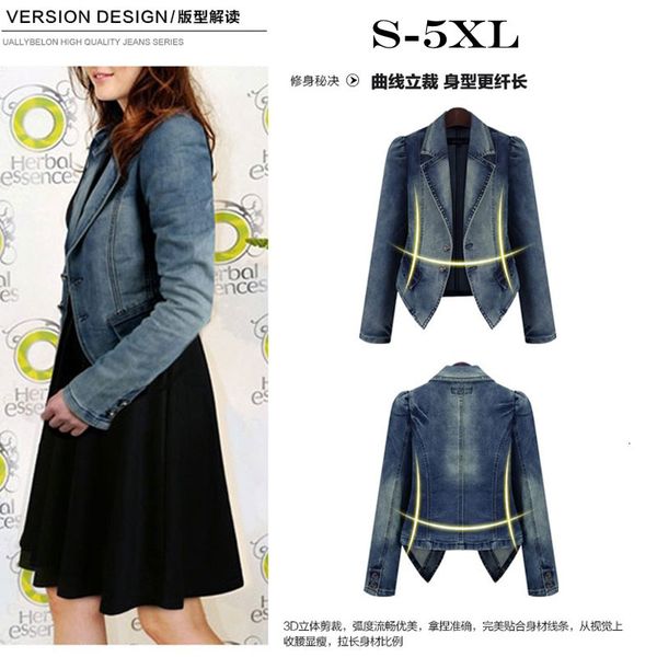 

hee grand plus size 5xl denim jacket women vintage autumn winter female jeans coat slim chaquetas mujer jaqueta feminina wwj935, Black;brown