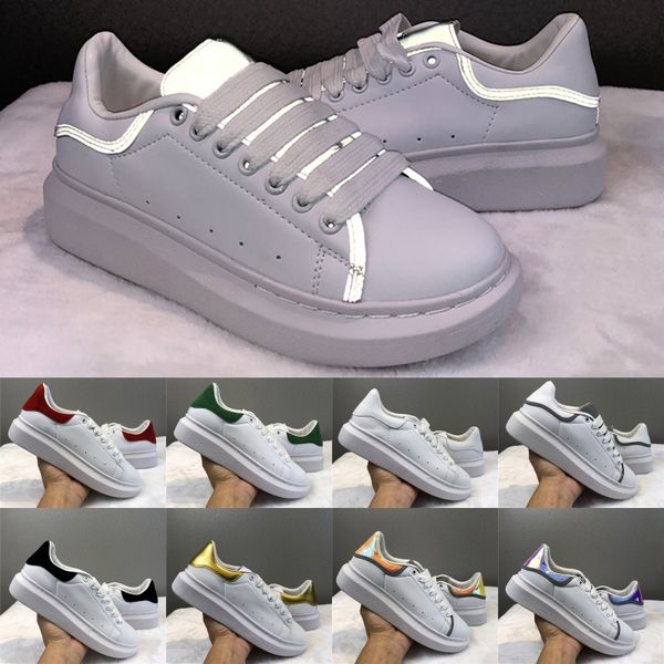 

daily casual shoes luxury designer men women platform gold lace up leather flat reflective white wedding party suede sports sneakers, Black