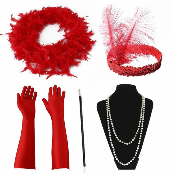 

ladies 1920s flapper girl gatsby fancy dress accessories 5 pcs set hen party charleston gangster girl costume accessory