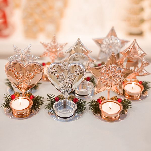 

abss-new christmas candlestick iron christmas decoration candlestick red fruit pinecone mosaic candlestick deskdecoration
