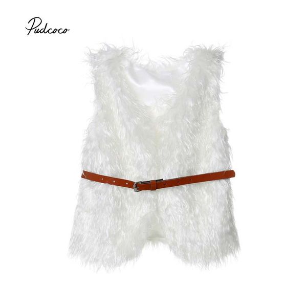 

pudcoco 2018 kids baby girl jacket coat warm solid gilet outwear vest faux fur newborn waistcoat with belt winter outfits 6m-5t, Blue