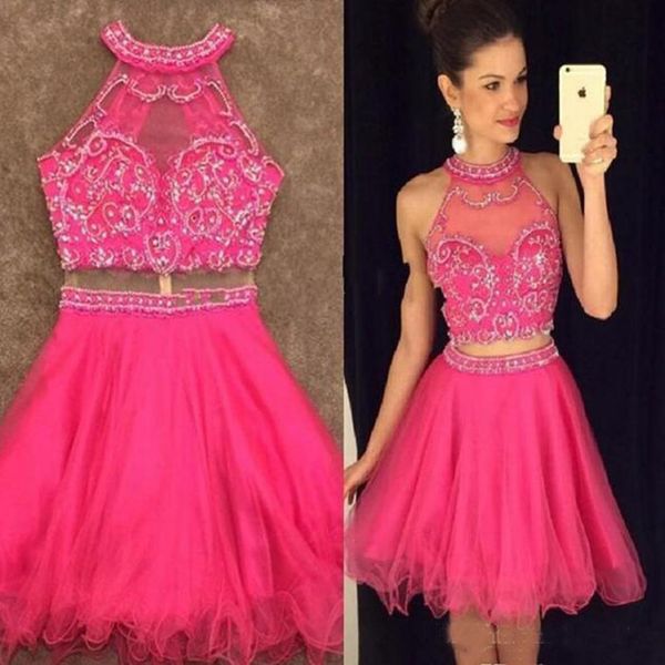 

Beads Top 2 piece Homecoming Dresses 2019 short Prom Dresses Graduation Gowns Mini Skirt two piece cocktail party gowns