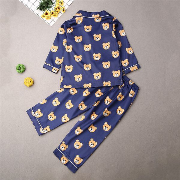 

2 pcs kid baby boy girl silk satin pajamas set long sleeve sleepwear nightwear 1-7 years, Blue;red