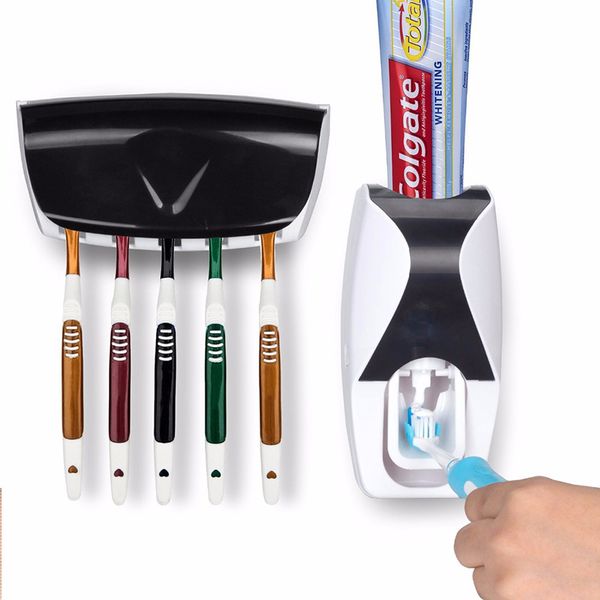 

eco-friendly creative automatic toothpaste dispenser 5 toothbrush holder set wall mount stand toothbrush family tools accessories