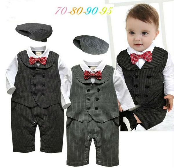 

new baby boy jumpsuit romper infant gentleman overalls suit set with hat toddler wedding birthday party costume baptism gift, Blue