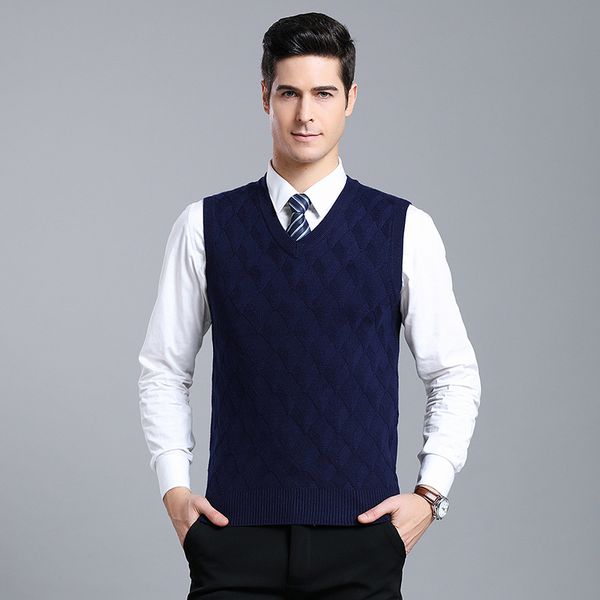 

2019 mens casual solid color sweater vest male v neck knitted cashmere pullover for winter, Black;white