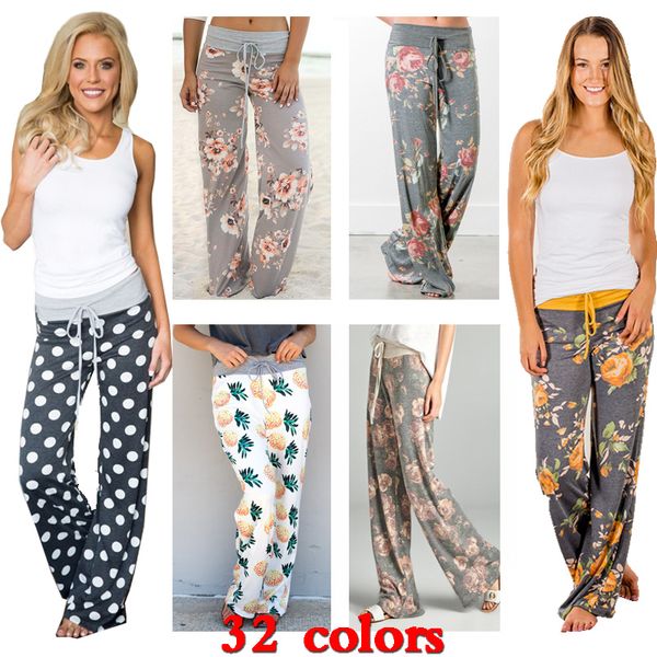 2019 Plus Size Women Yoga Fitness Wide Leg Pants Floral Print Palazzo Trousers Pant 32 Styles Elastic High Waist Design Loose Sport Harem Pant From