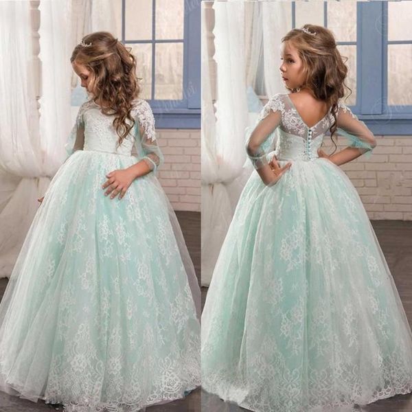 

formal flower girls dresses for party and wedding light green tulle tutu first communion for girls floor-length three quarter, Red;yellow