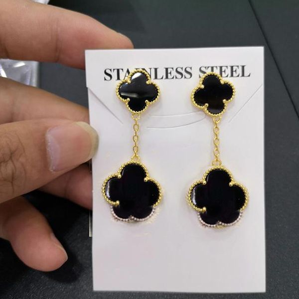 

2019 fashion girl lucky four-leaf clover long earrings lady crystal zircon earrings exquisite accessories luxury designer jewelry women earr, Golden