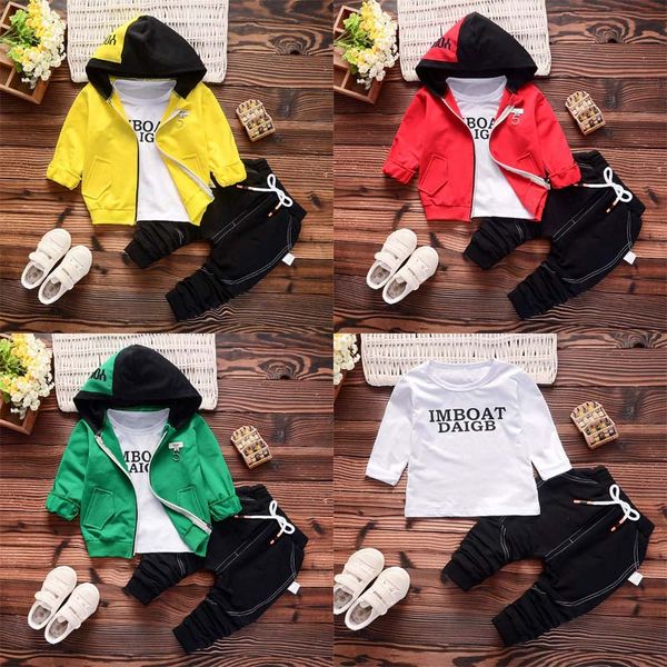 

2019 new style spring&autumn cotton zipper hoodies letter pattern with coat long sleeve and trousers three pieces for boys and girls, White