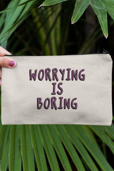

angemiel clutch worrying is boring portfolio hand makeup bag, Silver