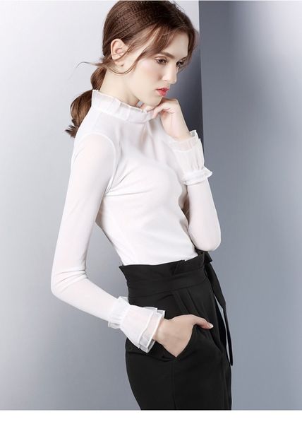 

nets bottoming shirts long-sleeved t-shirts for women, White