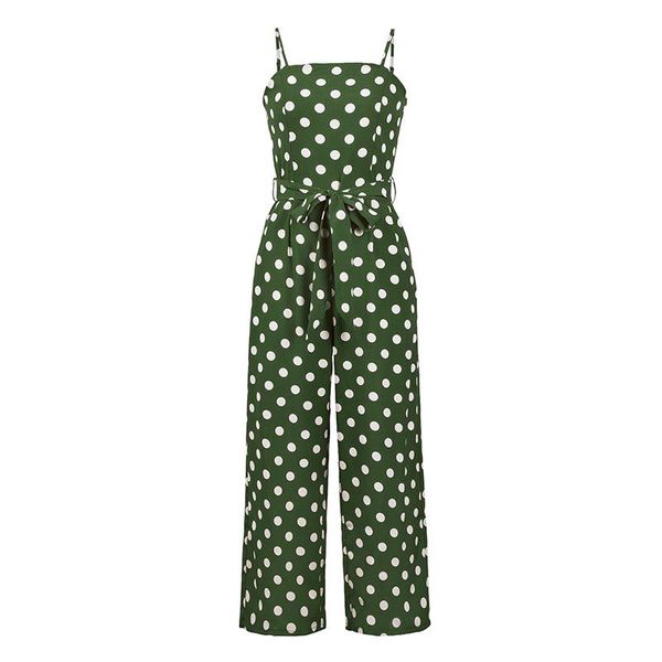 

elegant dot print spaghetti strap rompers women sleeveless bow tie casual wide legs jumpsuits leotard overalls ws8354v, Black;white