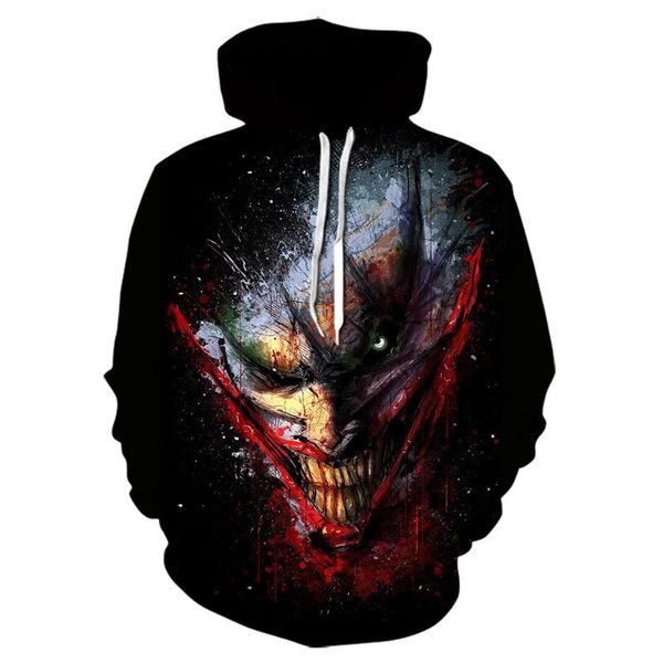 

2020 clown 3d printed long sleeves men big mouth joker face casual male's hoodies clown long sleeve funny hoodies, Black