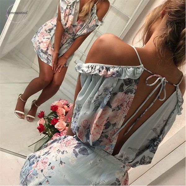 

style rompers bohemian playsuit floral print short overalls macacao feminino women clothes polyester casual summer beach jumpsuit, Black;white