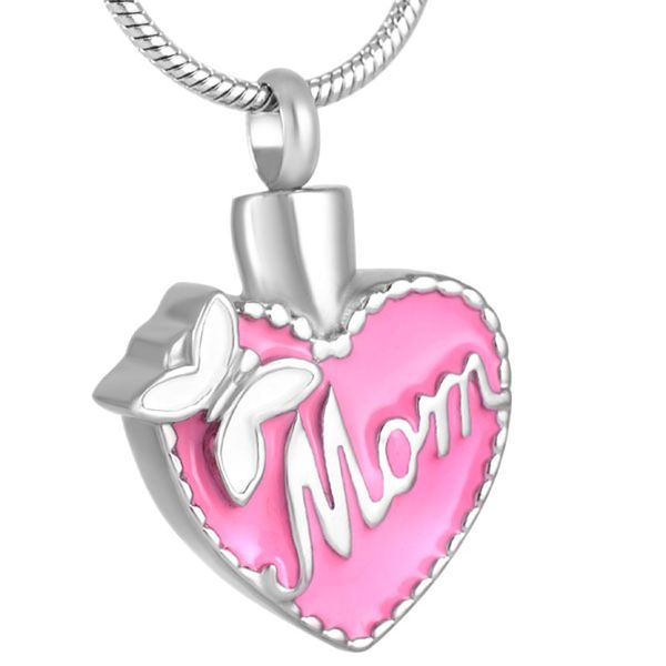 

h8555 красивая бабочка сердце урна ожерелье кремация ювелирные изделия из нержавеющей стали пепел на память кулон для мамы, Silver